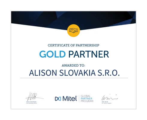 Mitel Gold Partner Certificate